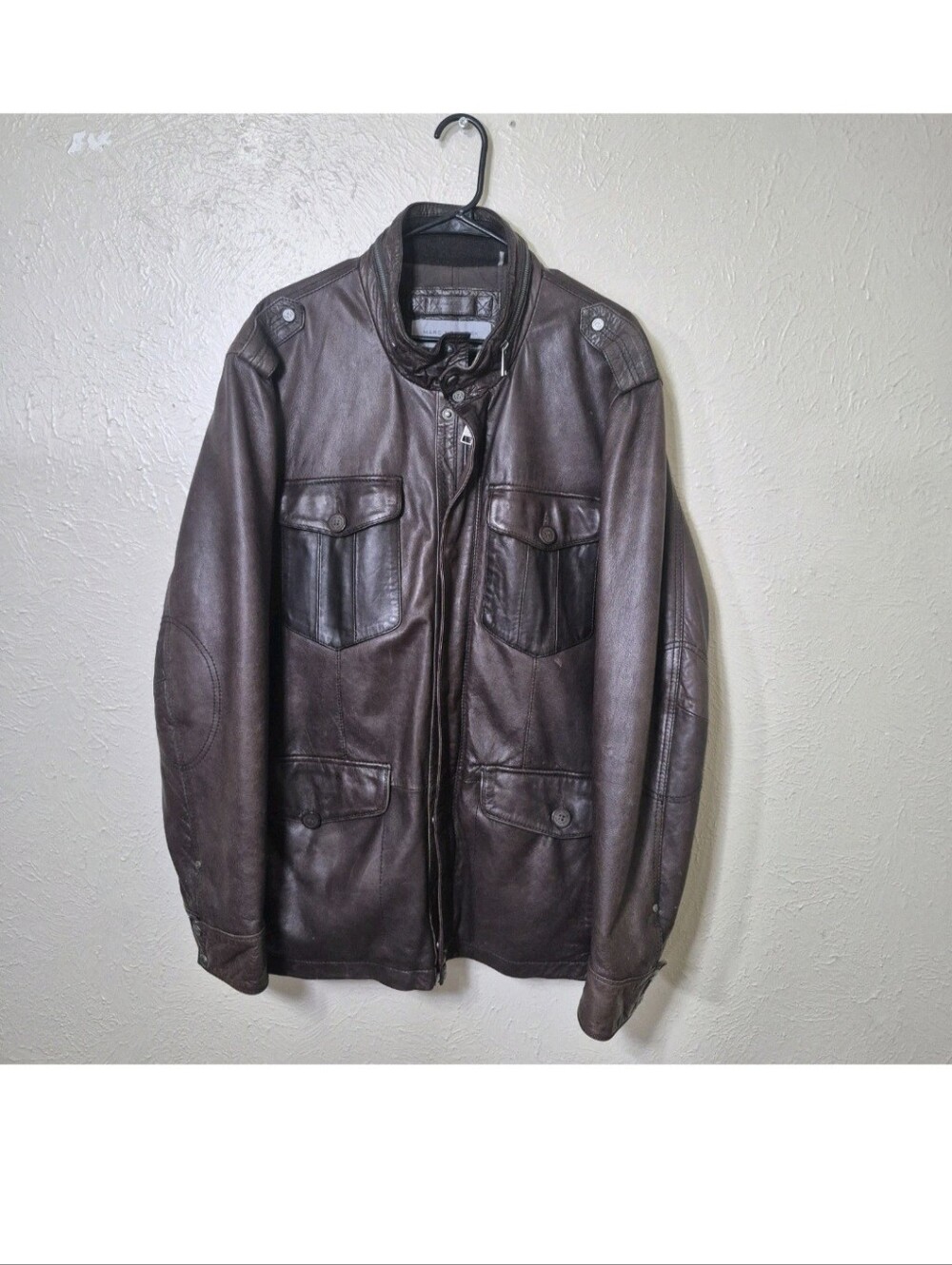 Marc NY Andrew Marc leather jacket Military Style brown Men size XXL Epaulets